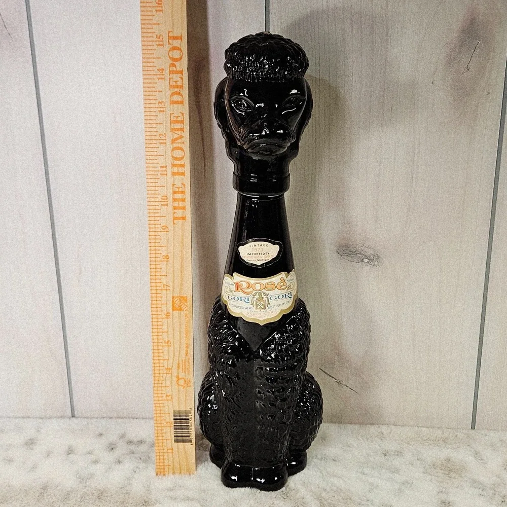 Vtg 1971 Black Glass Sitting Poodle Dog‎ Wine Decanter Bottle Detroit MI Italy